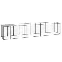 Chenil ext&eacute;rieur cage enclos parc animaux chien 6,05 m&sup2; 110 cm acier noir 02_0000546