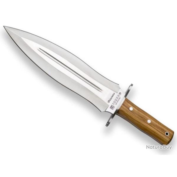 COUTEAU BISON JOKER, MANCHE EN BOIS D'OLIVIER, TRANCHANT DOUBLE  25,5 CM. TUI EN CUIR CO44