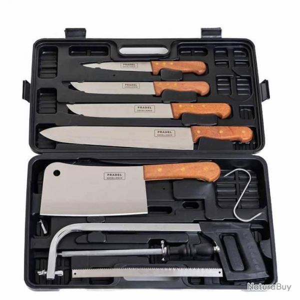 Couteaux Boucher Valise de d�coupe 7 pi�ces Special Chasseur et Grand Gibier Scie Fusil Crochet