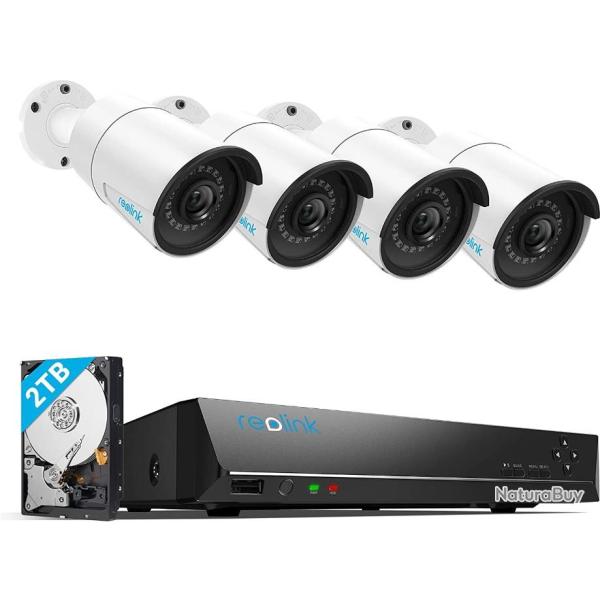Camra de Surveillance Extrieure Kit Vido Surveillance avec 2To de Memoire 4 Camras IP