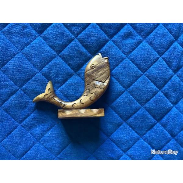 Statuette en bois poisson, porte stylo, pas de prix de r�serve