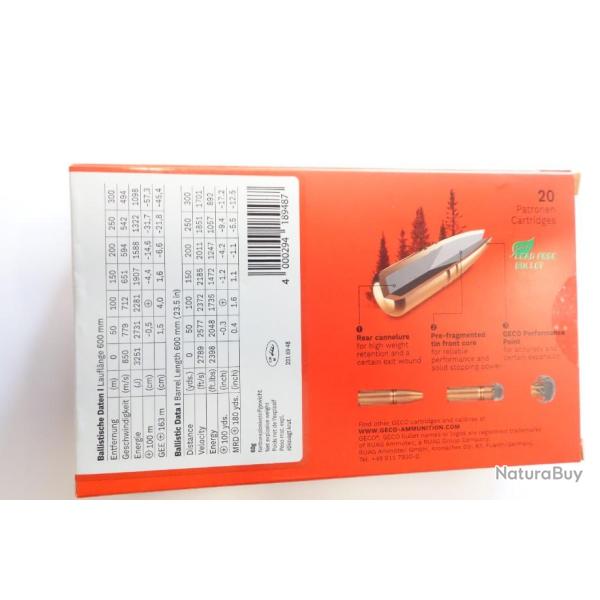 1 BOITE DE 20 BALLES  GECO CAL 8X57JRS ZERO  9GR 139GR