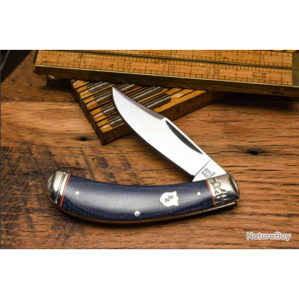 Couteau Rough Ryder Bow Trapper Blue Jean Lame Acier 440 Manche Micarta RR2373