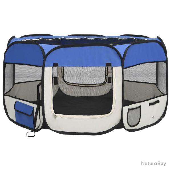 Parc pliable pour chien avec sac de transport 125 x 125 x 61 cm bleu 02_0001725