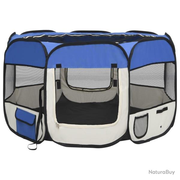 Parc pliable pour chien avec sac de transport 110 x 110 x 58 cm bleu 02_0001724