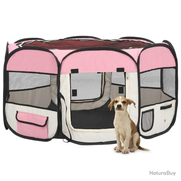 Parc pliable pour chien avec sac de transport 125 x 125 x 61 cm rose 02_0001731