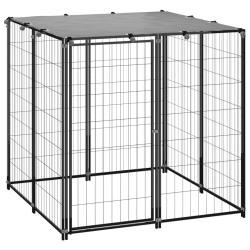 Chenil ext&eacute;rieur cage enclos parc animaux chien 110 x 110 x 110 cm acier noir 02_0000490