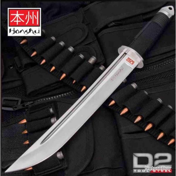 Couteau Sabre United Cutlery Honshu Tanto D2 Manche Caoutchouc Etui Cuir UC2629D2