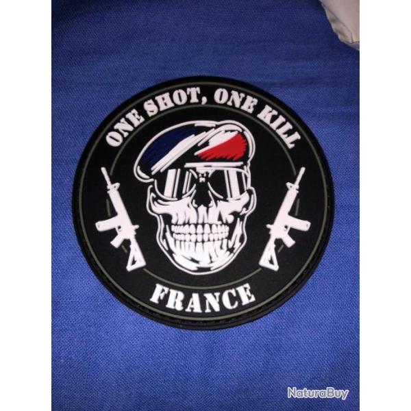 Patch cusson velcro ONE SHOT ONE KILL tir AR15 France patriote franais bret bleu blanc rouge