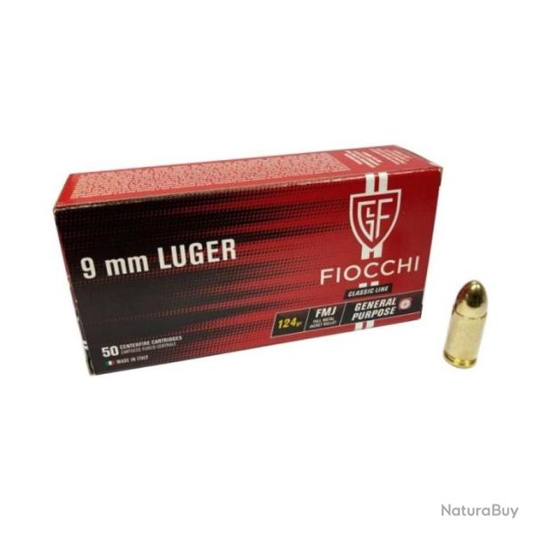 50 Munitions FIOCCHI Cal 9mm Para 124 Gr Fmj