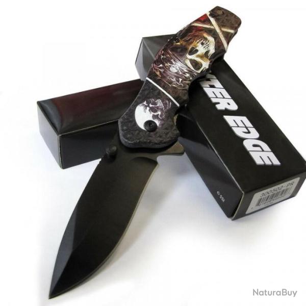 Couteau Pirate Skull A/O Lame Acier Inox Manche ABS Linerlock Clip CN300502PR