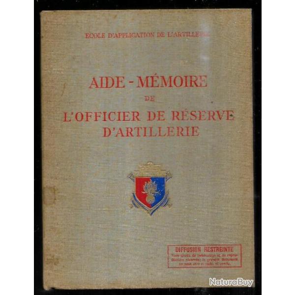 aide m�moire de l'officier de r�serve d'artillerie  �cole d'application diffusion restreinte