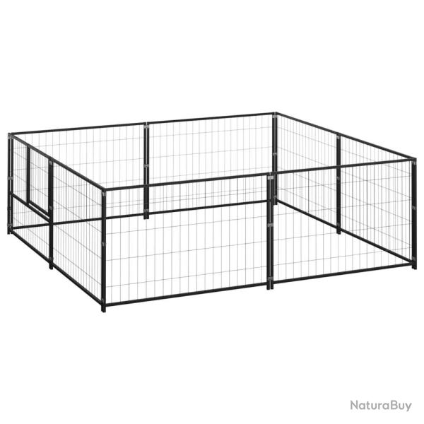 Chenil ext�rieur cage enclos parc animaux chien noir 4 m� acier 02_0000531
