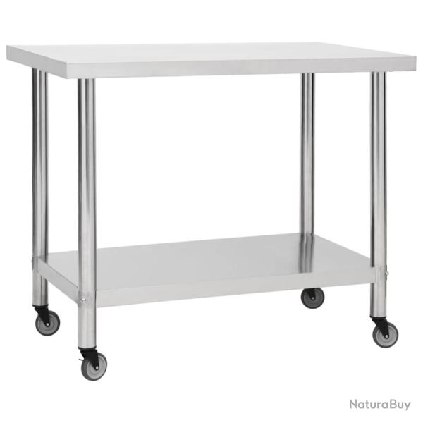 Table de travail de cuisine avec roues 100 x 30 x 85 cm acier inoxydable 02_0001910
