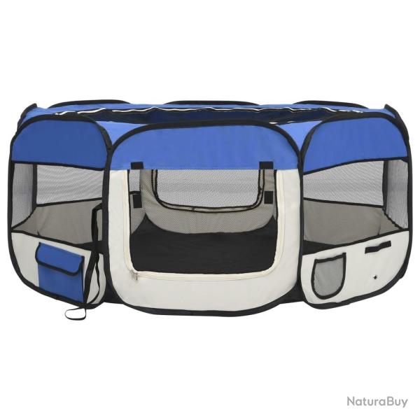 Parc pliable pour chien avec sac de transport 145 x 145 x 61 cm bleu 02_0001726