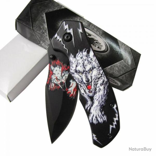 Couteau White Wolf Hunter Lame Acier Inox Manche ABS Linerlock Clip CN300548WH