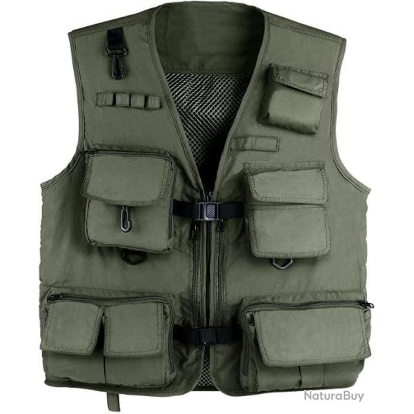 Gilet de p�che - Respirant - S�chage rapide - Vert - 15 poches - Livraison rapide