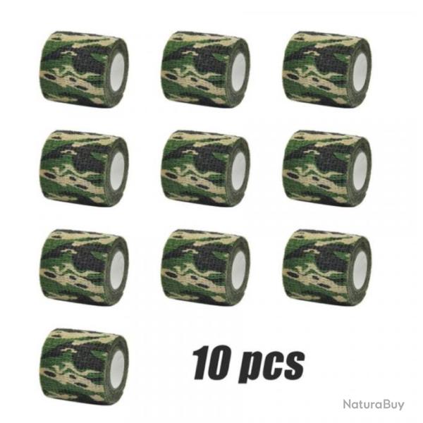 LOT DE 10 RUBANS ADH�SIFS DE CAMOUFLAGE BANDEAU �LASTIQUE 10 CM X 4,5 M