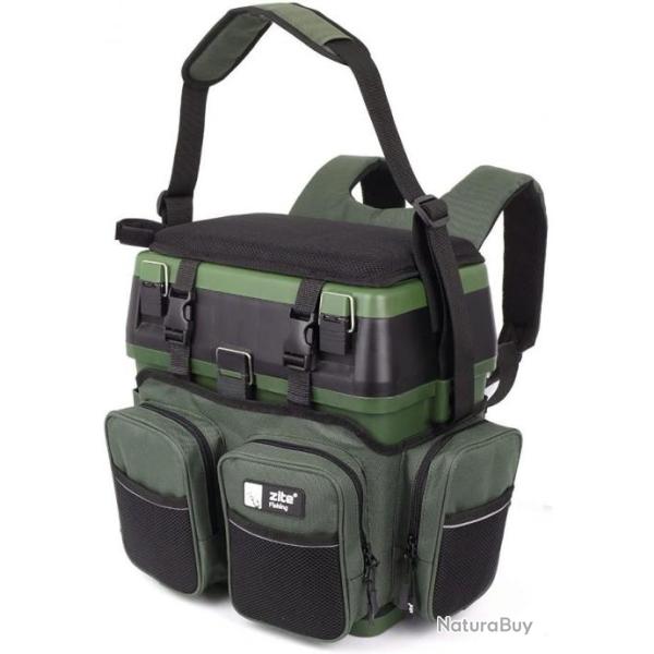 Sac � Dos P�che Multifonctions avec si�ge + 4 bo�tes en Plastique Rangement Leurres de P�che Boite
