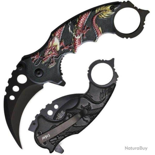 Couteau ElitEdge Red Dragon Karambit Lame Acier Inox Manche Abs Linerlock Clip EE10A52RD