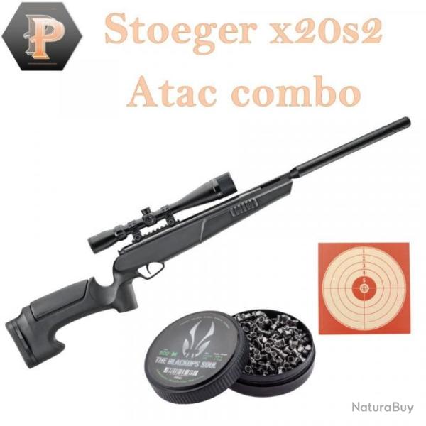 Pack carabine air comprim� Stoeger x20s2 Synth�tique cal 5.5 19.9J + plombs + cibles