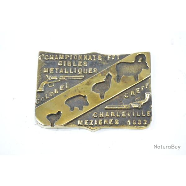 Plaque souvenir 1er Championnats FFT cibles m�talliques Charleville M�zi�res Ardennes 1982 TIR TAR