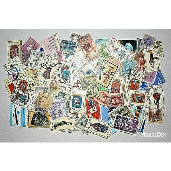 Lot ESP1 de 100 timbres d'Espagne oblit�r�s tous diff�rents
