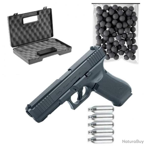 GLOCK 17 GEN5 T4E BLOWBACK 0.43 + 5 cartouche Co� + 100 billes caoutchoucs + Mallette