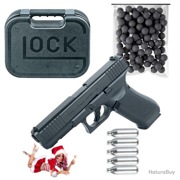 Promo jusqu'au 05/01/26 GLOCK 17 GEN5 BLOWBACK 0.43 + 5 cartouche Co� + 100 bille caoutch + Mallette