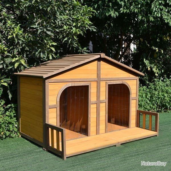 Niche double XXL + terrasse niche chien double niche double niche en bois cielterre-commerce