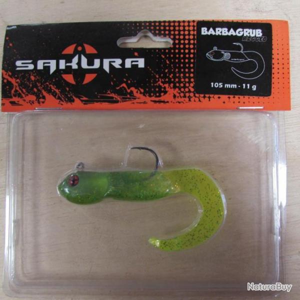 Leurre souple arm� SAKURA mod�le Barbagrub Ghost Lime Chart 11 gr