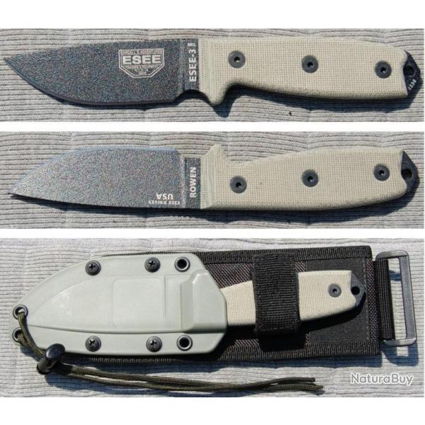 RC3MILP ESEE Model 3 RC-3MIL Lame Acier Carbone 1095 Etui Made In USA - Couteau de Combat ESEE