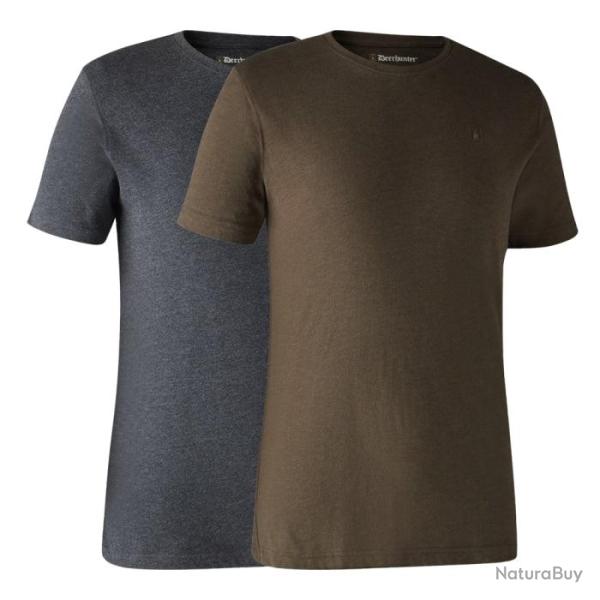 Lot de 2 T shirts col rond DeerHunter Basic Marron Gris