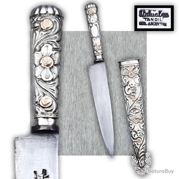 RARISSIME & SUPERBE DAGUE / GLAIVE ARGENTINE, TYPE GAUCHO, XIX, ENTI�REMENT GRAV�, ORIGINAL