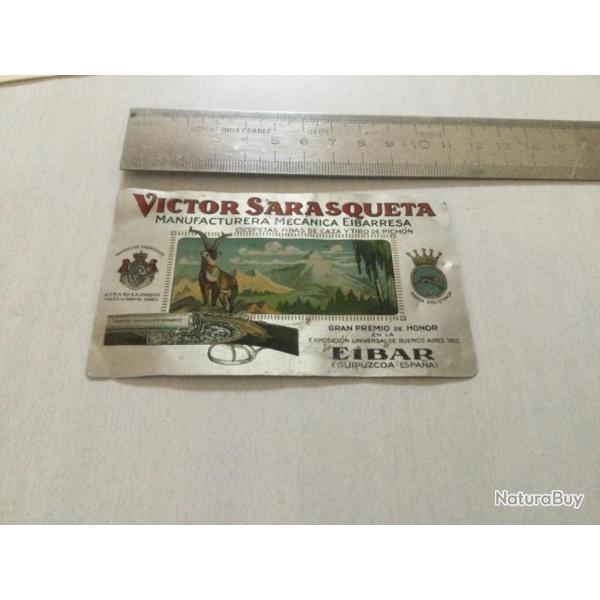 Plaque aluminium pub VICTOR SARASQUETA 1930