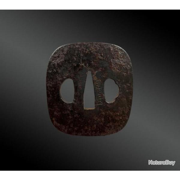 TSUBA, garde de Tanto, court sabre japonais, signe Kunihiro - Japon - Priode Edo (1600 - 1868)