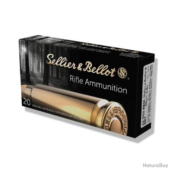 Munitions SELLIER BELLOT calibre 22-250 Rem SBT 55gr - 3.6g x20