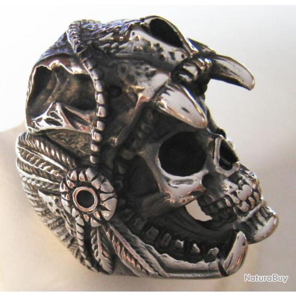 BAGUE ACIER INOX SKULL CHEF INDIEN - Ref.25