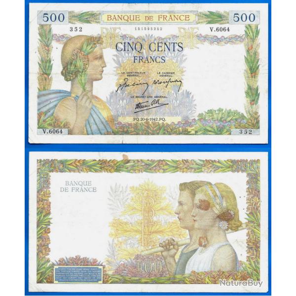 France 500 Francs 1942 Billet La Paix Frcs Frs Frc Grand Billet