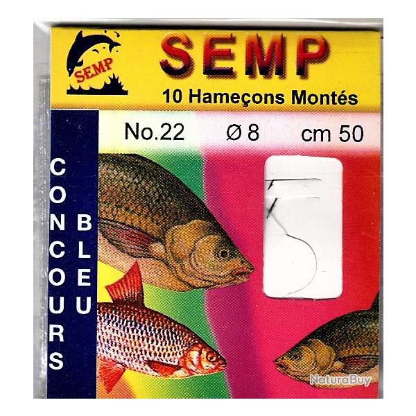 10 Hame�ons mont�s main "bleu concours" - Num�ro 22 - fil � 8/100 mm - longueur 40 � 50 cm.