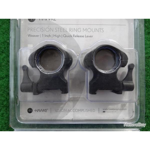 Paire de colliers HAWKE PRECISION STEEL RING 25,4mm  montage fixe et option 50% sur la 2�me paire