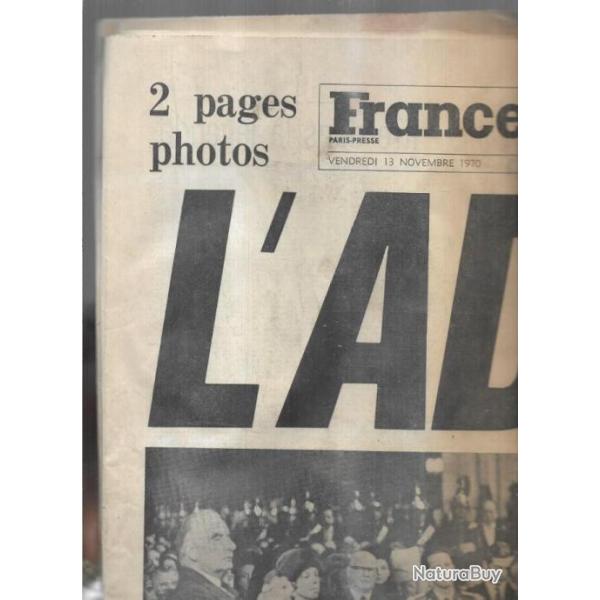 mort du g�n�ral de gaulle journal france soir  du 13 novembre 1970 , notre-dame , colombey