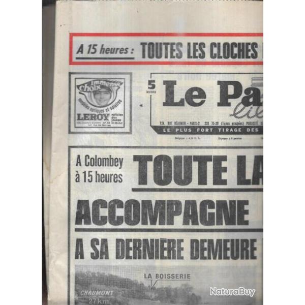 mort du g�n�ral de gaulle journal le parisien lib�r�  du 12 novembre 1970 ,  colombey notre-dame