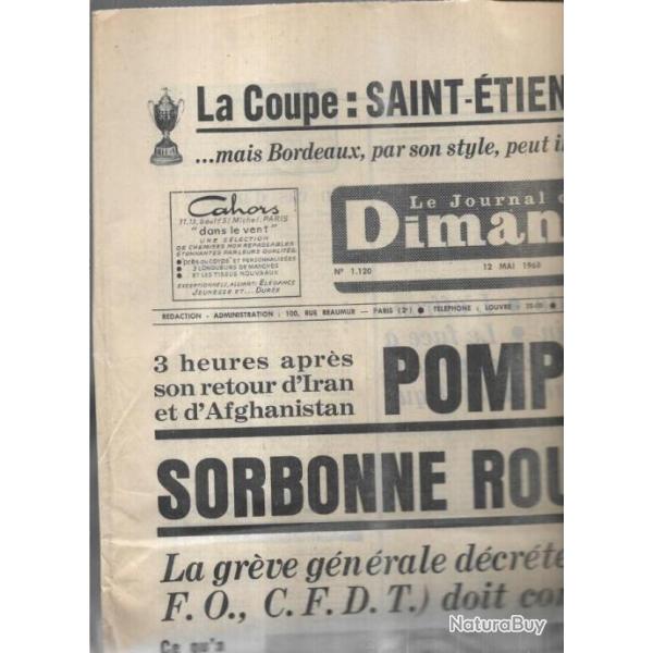mai 1968 le journal du dimanche 12 mai , gr�ves, pompidou d�cide :sorbonne rouverte demain