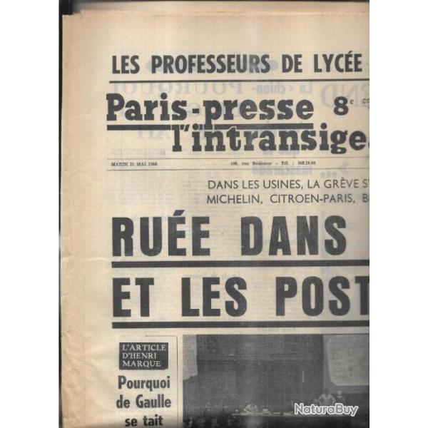 mai 1968 journal paris presse l'intransigeant france soir 21 mai ru�e dans les banques et postes ess