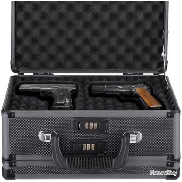Valise de Pistolet Double Face Aluminium Dur Pistolet Arme de Poing avec 2 Serrures � Combinaison