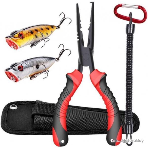 Pince de P�che avec Rev�tement T�flon R�sistant Poign�e en Caoutchouc + 2 Leurres Popers Carnassier