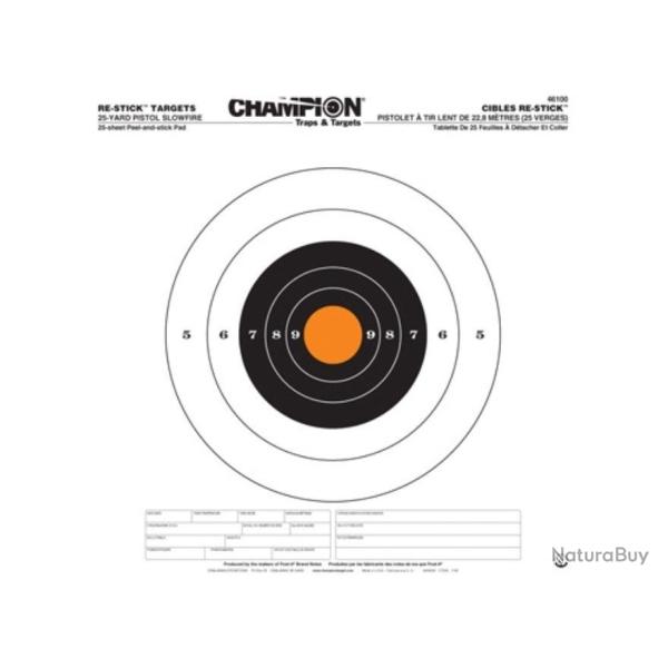 25 cibles papier collante Champion pastilles integrees diam 1*40.6cm