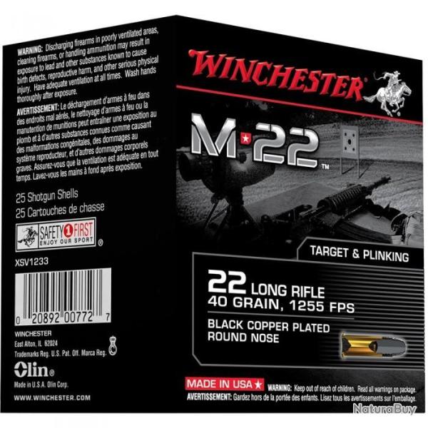 MUNITIONS 22LR WINCHESTER M22 BLACK LEAD NOSE BO�TE DE 400