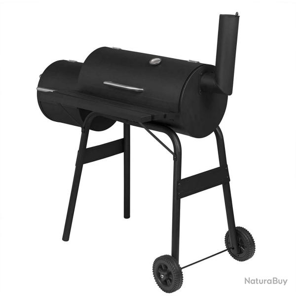 Barbecue chariot � charbon de bois 2 compartiments avec roues de transport noir 19_0000937